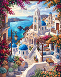 Thumbnail for Diamond Painting Greek coastal town, blue domes and sea