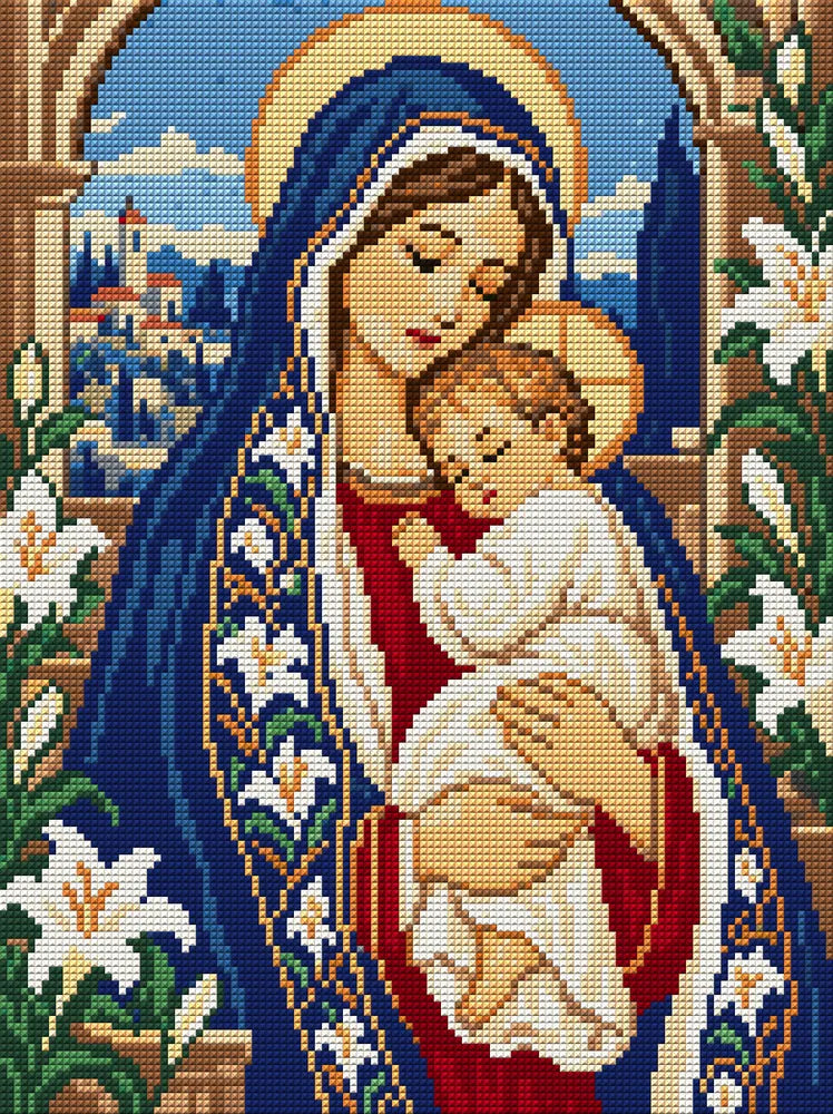 Sapphire Mantle and Lilies, 30x40 cm diamond painting – full design preview without the close-up inset