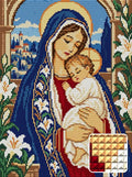 Thumbnail for Sapphire Mantle and Lilies, 30x40 cm diamond painting – finished design preview with a close-up of square drills