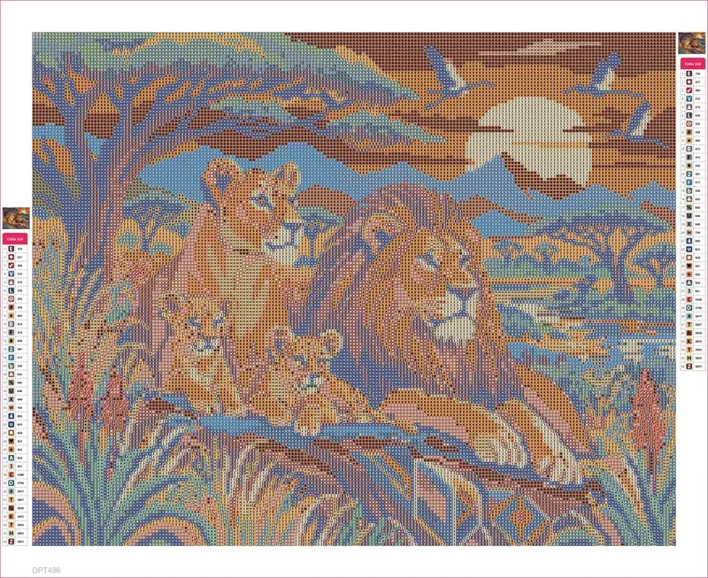 Diamond painting adhesive canvas preview - Savanna Family Tapestry