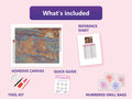 Thumbnail for What is included in the Savanna Family Tapestry diamond painting kit - adhesive canvas, reference sheet, tools and numbered drill bags