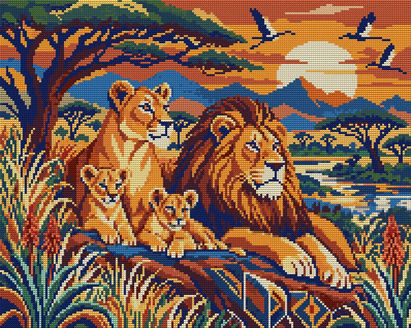 Savanna Family Tapestry, 50x40 cm diamond painting – full design preview without the close-up inset