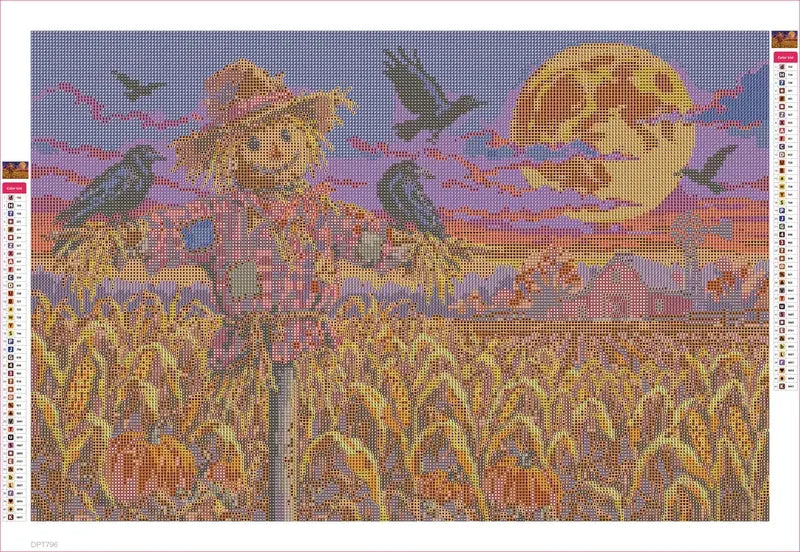 Diamond painting adhesive canvas preview - Scarecrow Under the Harvest Moon
