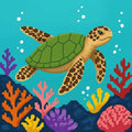 Thumbnail for Diamond Painting of a sea turtle swimming among colorful coral in turquoise water.