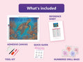 Thumbnail for Sea Turtle 50x40cm diamond painting kit contents: adhesive canvas, color chart, tools and diamond bags