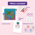 Thumbnail for Sea Turtle 20x20cm diamond painting kit contents: adhesive canvas, color chart, tools and diamond bags