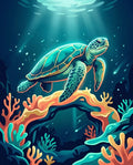 Thumbnail for Diamond painting of a sea turtle and a colorful coral reef underwater.