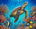 Thumbnail for Diamond painting of a sea turtle in a coral reef, surrounded by colorful fish and corals.
