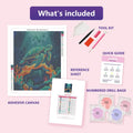 Thumbnail for Sea Turtle 40x50cm diamond painting kit contents: adhesive canvas, color chart, tools and diamond bags