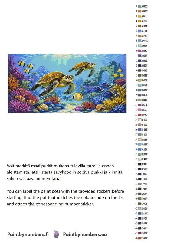 Color chart and instructions - Sea Turtles and Coral Reef 80x40cm