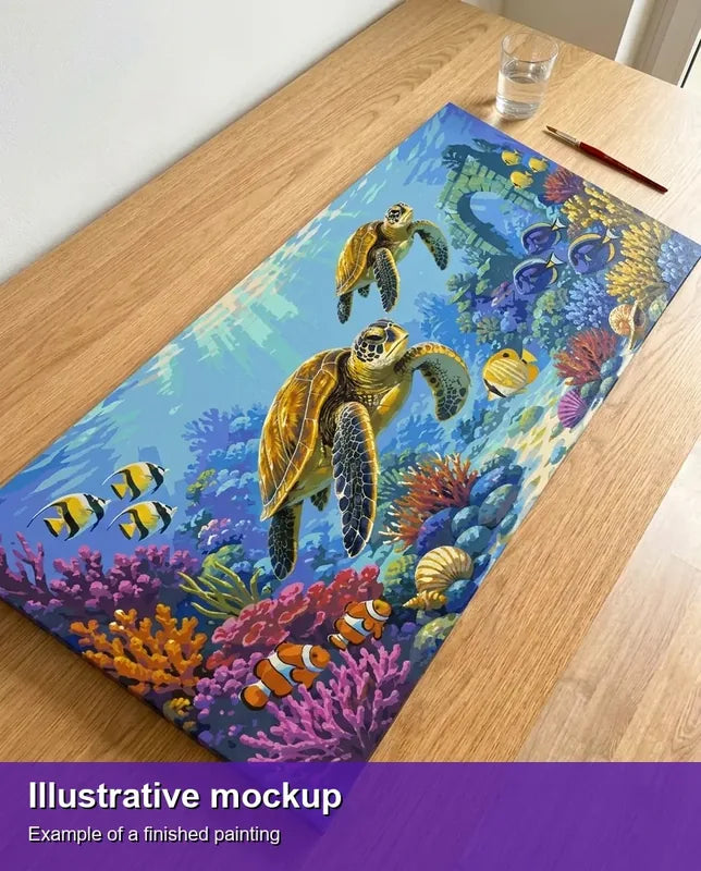 Illustration of the finished paint by numbers - Sea Turtles and Coral Reef 80x40cm