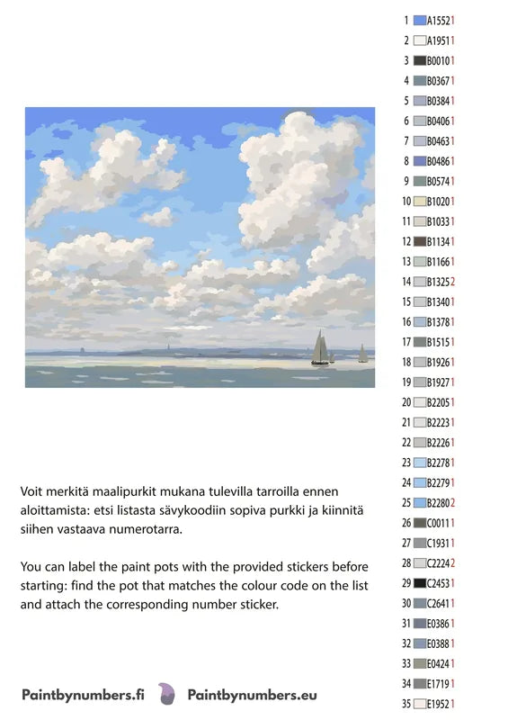 Paint color chart and instructions - Seascape with Open Sky 50x40cm