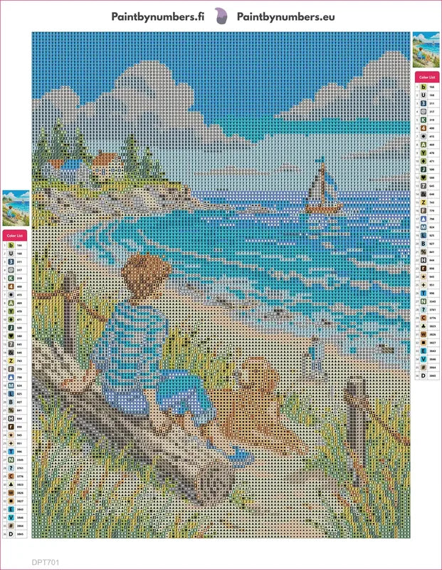 Diamond painting adhesive canvas preview - Seaside Relaxation With Dog