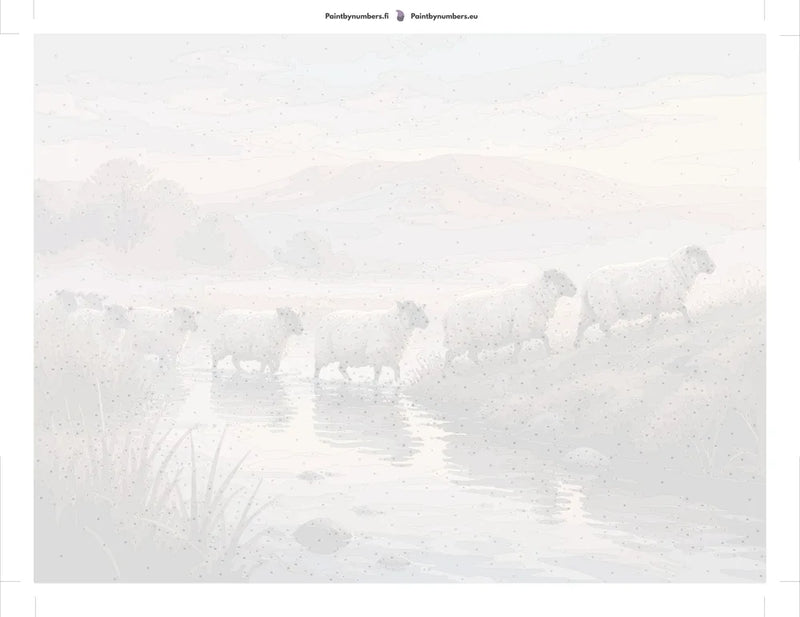 Paint by numbers numbered canvas - Sheep Crossing Stream 80x60cm