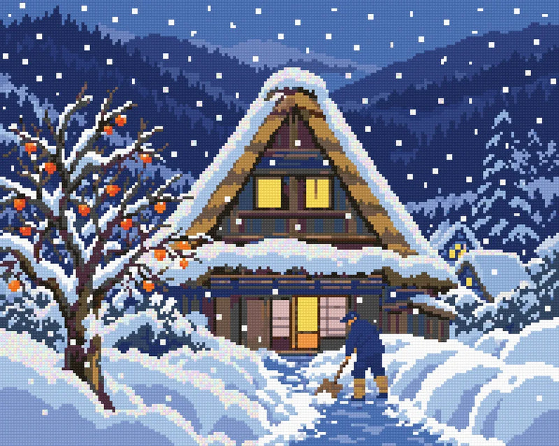Shirakawa-go, Clearing Snow, 50x40 cm diamond painting – finished design preview