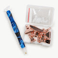 Thumbnail for Blue resin diamond painting pen with two plastic tips and rose gold metal tips in an open case.