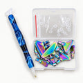 Thumbnail for Blue resin diamond painting pen with two plastic tips and rainbow metal tips in an open case.