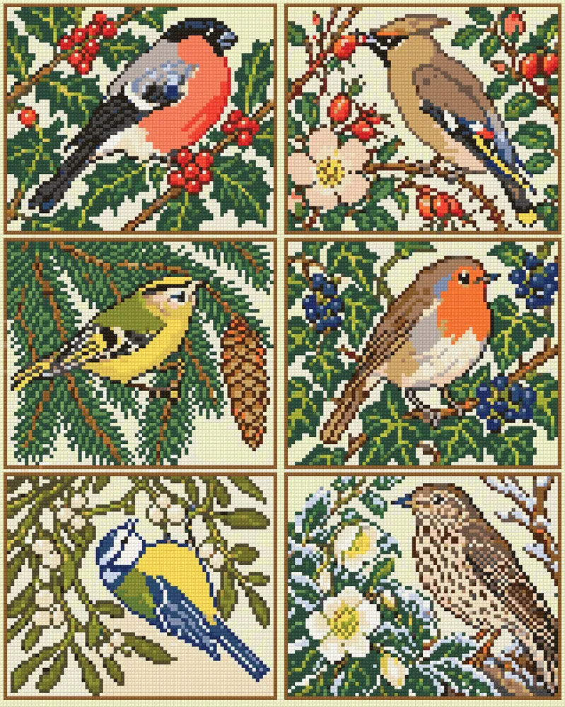 Six December Garden Birds, 40x50 cm diamond painting – finished design preview