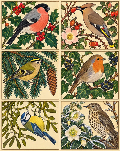 Six December Garden Birds, 40x50 cm diamond painting – original artwork the design is made from