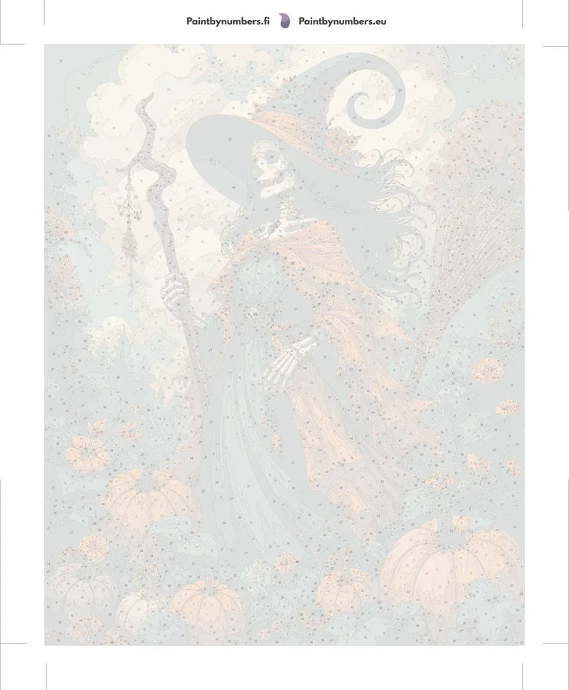 Paint by numbers numbered canvas - Skeleton Witch with Pumpkins 40x50cm