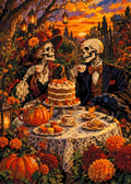 Thumbnail for Skeleton couple at tea party in autumn garden paint by numbers.