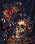 Thumbnail for Skull and colorful flowers paint by numbers kit on a dark background.