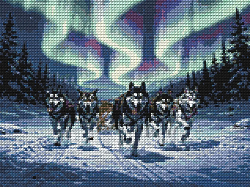 Diamond Pattern - Sled Dogs at Night
