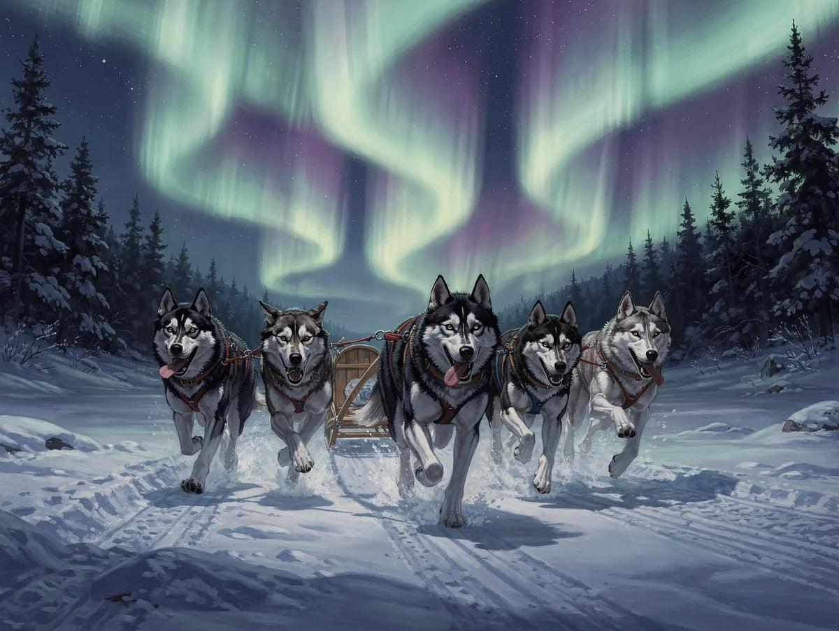 Diamond Painting Sled Dogs at Night
