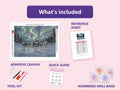 Thumbnail for Sled Dogs at Night 40x30cm diamond painting kit contents: adhesive canvas, color chart, tools and diamond bags