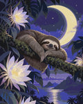 Thumbnail for Sloth at night on tree, moon and flowers paint by numbers