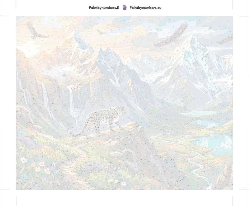 Paint by numbers numbered canvas - Snow Leopard and Mountains 50x40cm