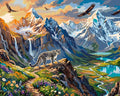 Thumbnail for Snow leopard in mountains paint by numbers, waterfalls and eagles.