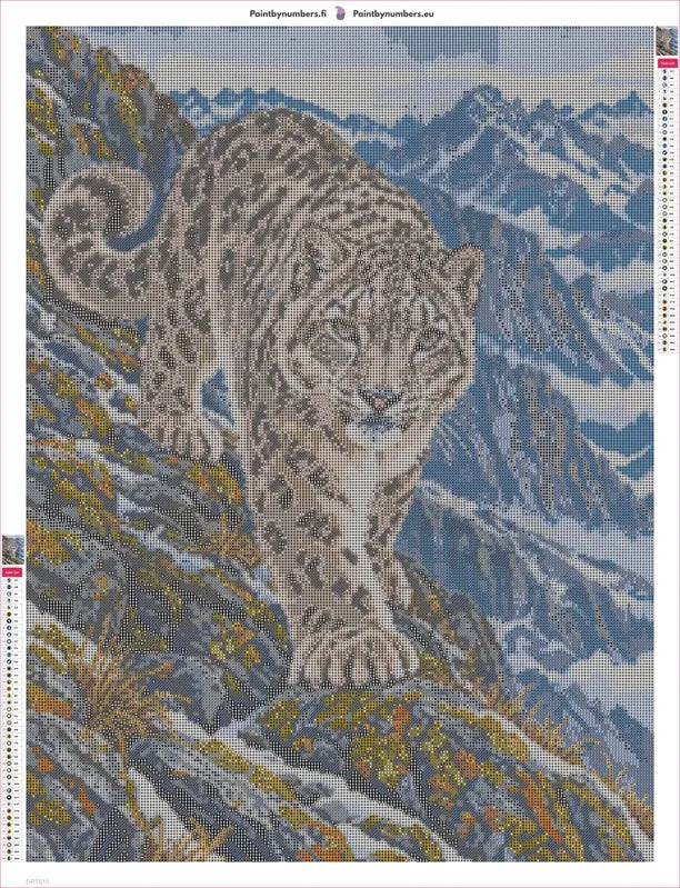 Diamond painting adhesive canvas preview - Snow Leopard on the Lichen Ridge
