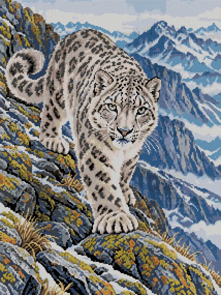 Snow Leopard on the Lichen Ridge, 60x80 cm diamond painting – full design preview