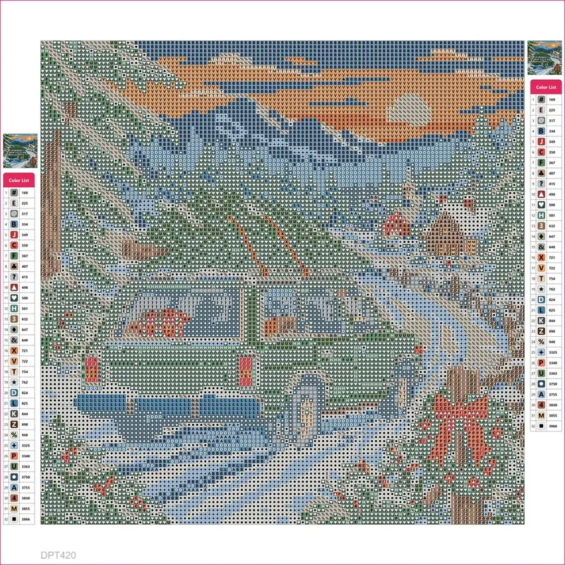 Diamond painting adhesive canvas preview - Snowbound Evergreen Wagon
