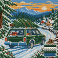 Thumbnail for Snowbound Evergreen Wagon, 30x30 cm diamond painting – finished design preview with a close-up of square drills