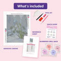 Thumbnail for Snowdrops 30x40cm diamond painting kit contents: adhesive canvas, color chart, tools and diamond bags