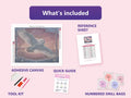 Thumbnail for Snowy Owl in Flight 50x40cm diamond painting kit contents: adhesive canvas, color chart, tools and diamond bags