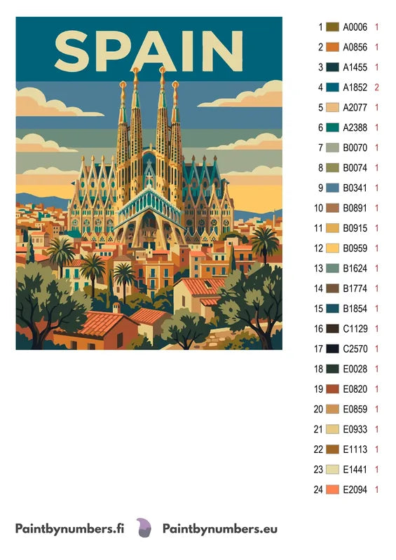 Color chart and instructions - Spain Travel Poster 40x50cm