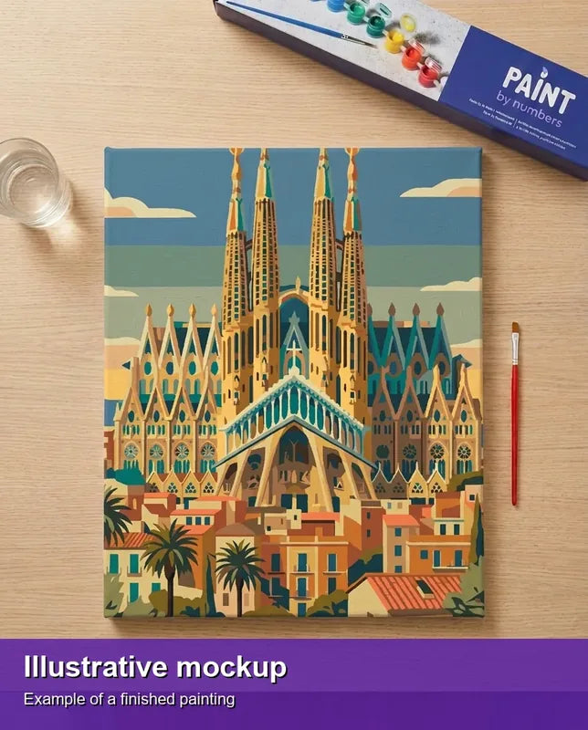 Illustration of the completed paint by numbers - Spain Travel Poster 40x50cm