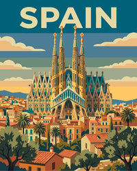 Thumbnail for Spain travel poster Paint By Numbers, Barcelona cityscape