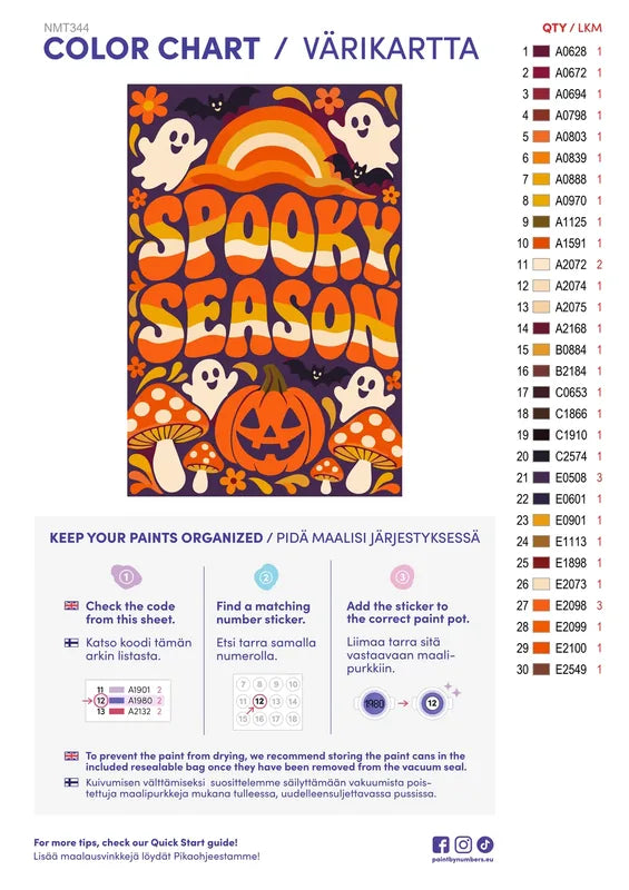 Paint color chart and instructions - Spooky Season 40x60cm