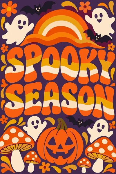 Ghosts, pumpkin and bats paint by numbers Halloween theme.