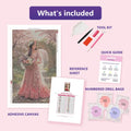 Thumbnail for Springtime Blossoms 60x100cm diamond painting kit contents: adhesive canvas, color chart, tools and diamond bags