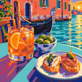 Thumbnail for Orange drink, olives and snacks beside a Venice canal with a gondola – paint by numbers