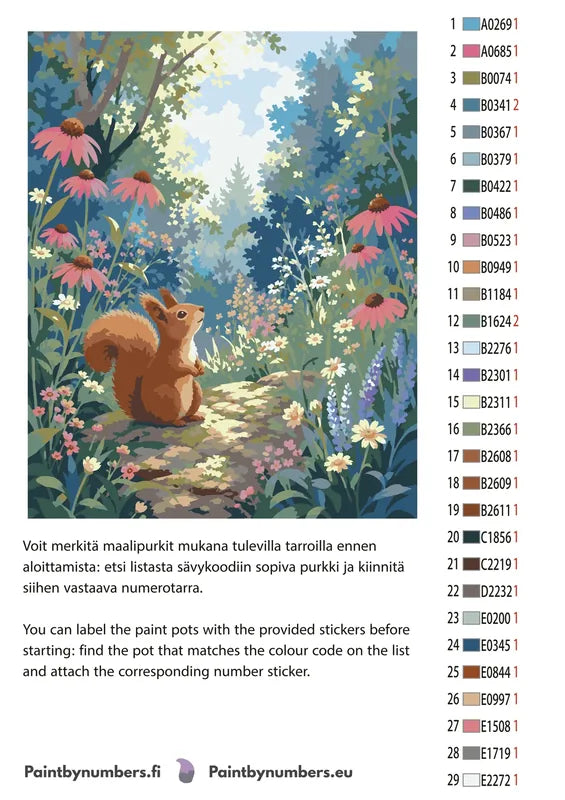 Color chart and instructions - Squirrel in Flower Meadow 40x50cm