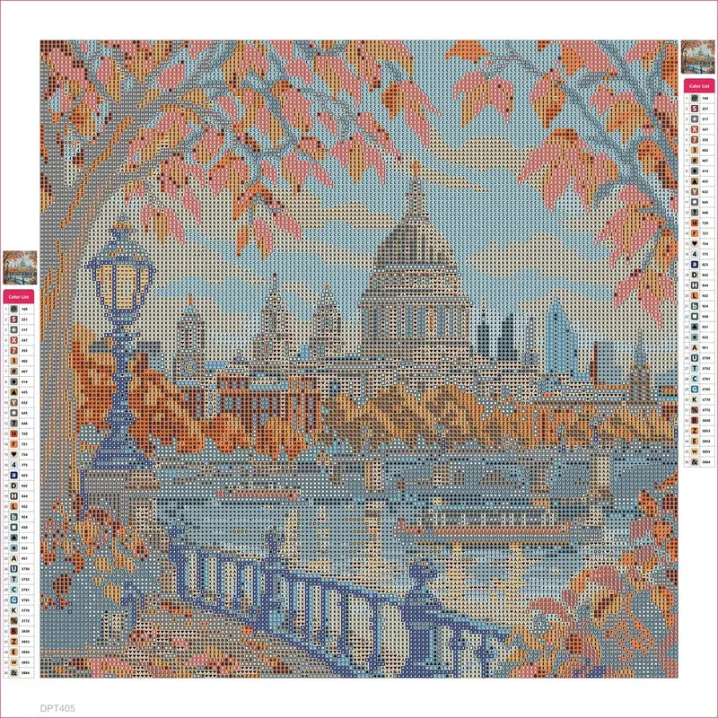 Diamond painting adhesive canvas preview - St Pauls through Autumn Branches