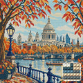 Thumbnail for St Pauls through Autumn Branches, 40x40 cm diamond painting – finished design preview with a close-up of square drills