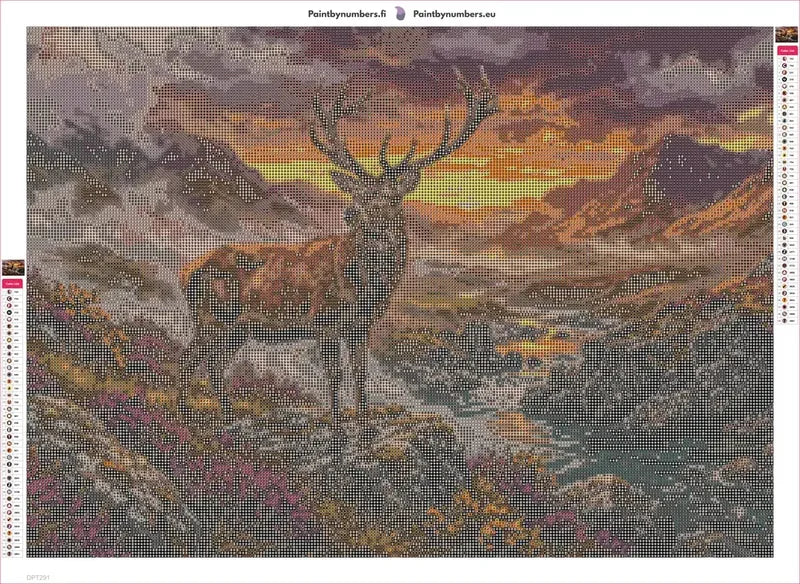 Diamond painting adhesive canvas preview - Stag at Sunset