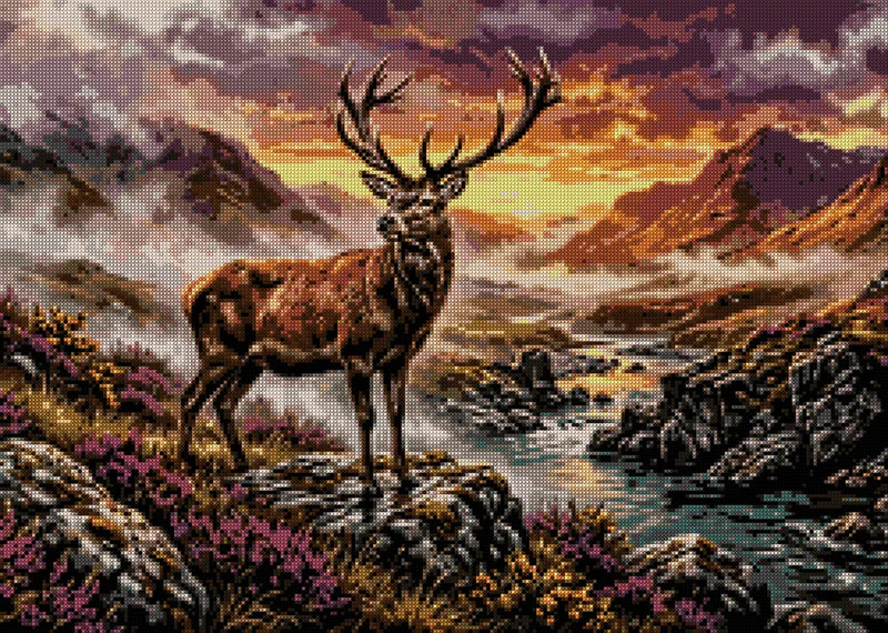 Diamond painting pattern chart - Stag at Sunset